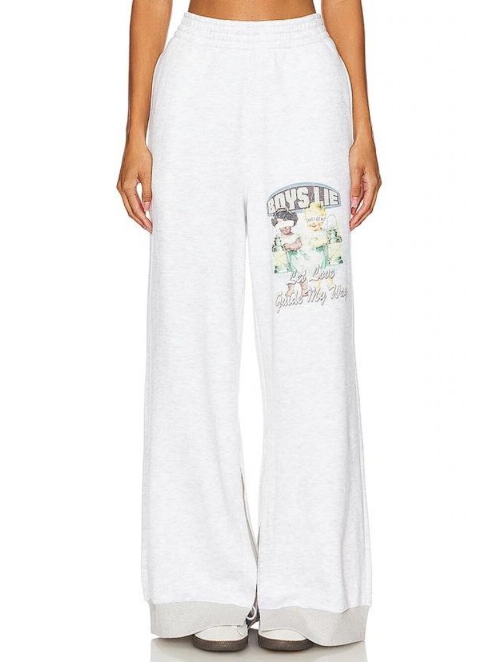 BOYS LIE Women's Let Love Guide My Way Terry Sweatpants Size L Heather Ash Gray